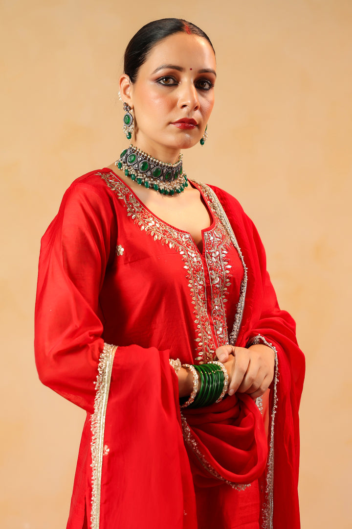 Raahi red chanderi suit set