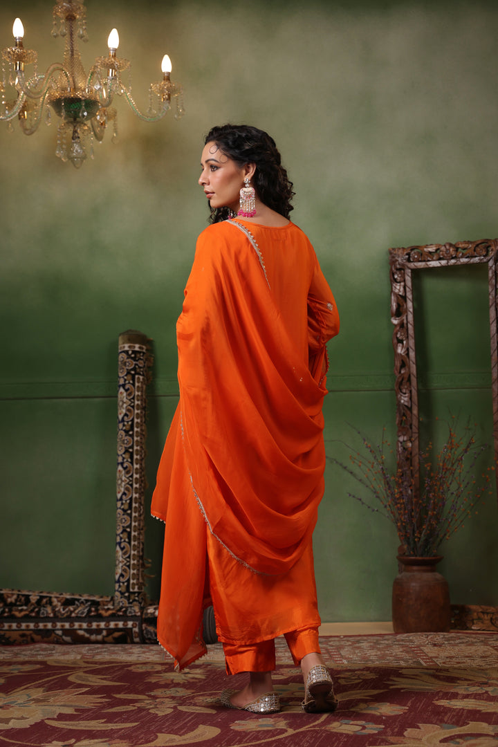 Orange Silk Gota Suit Set