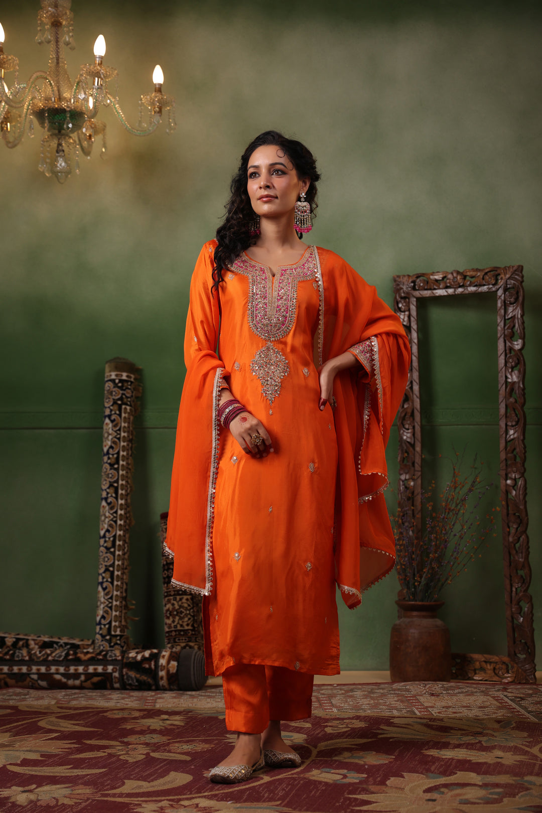 Orange Silk Gota Suit Set