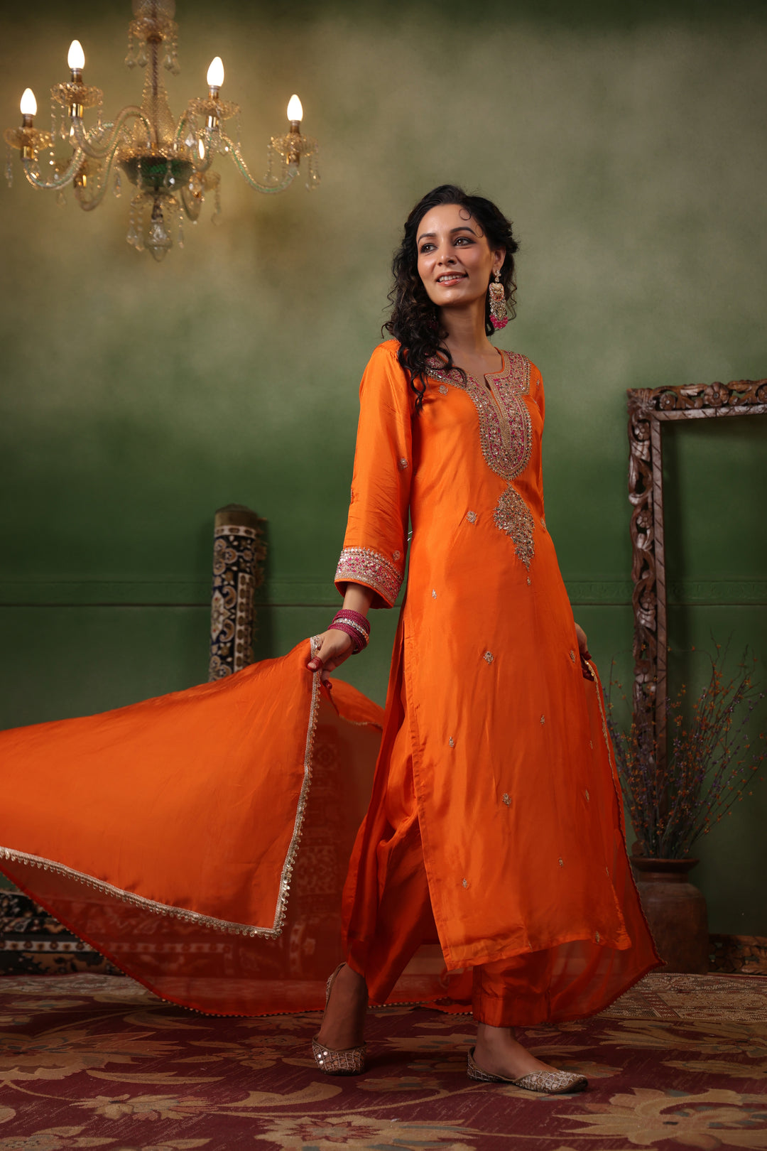 Orange Silk Gota Suit Set