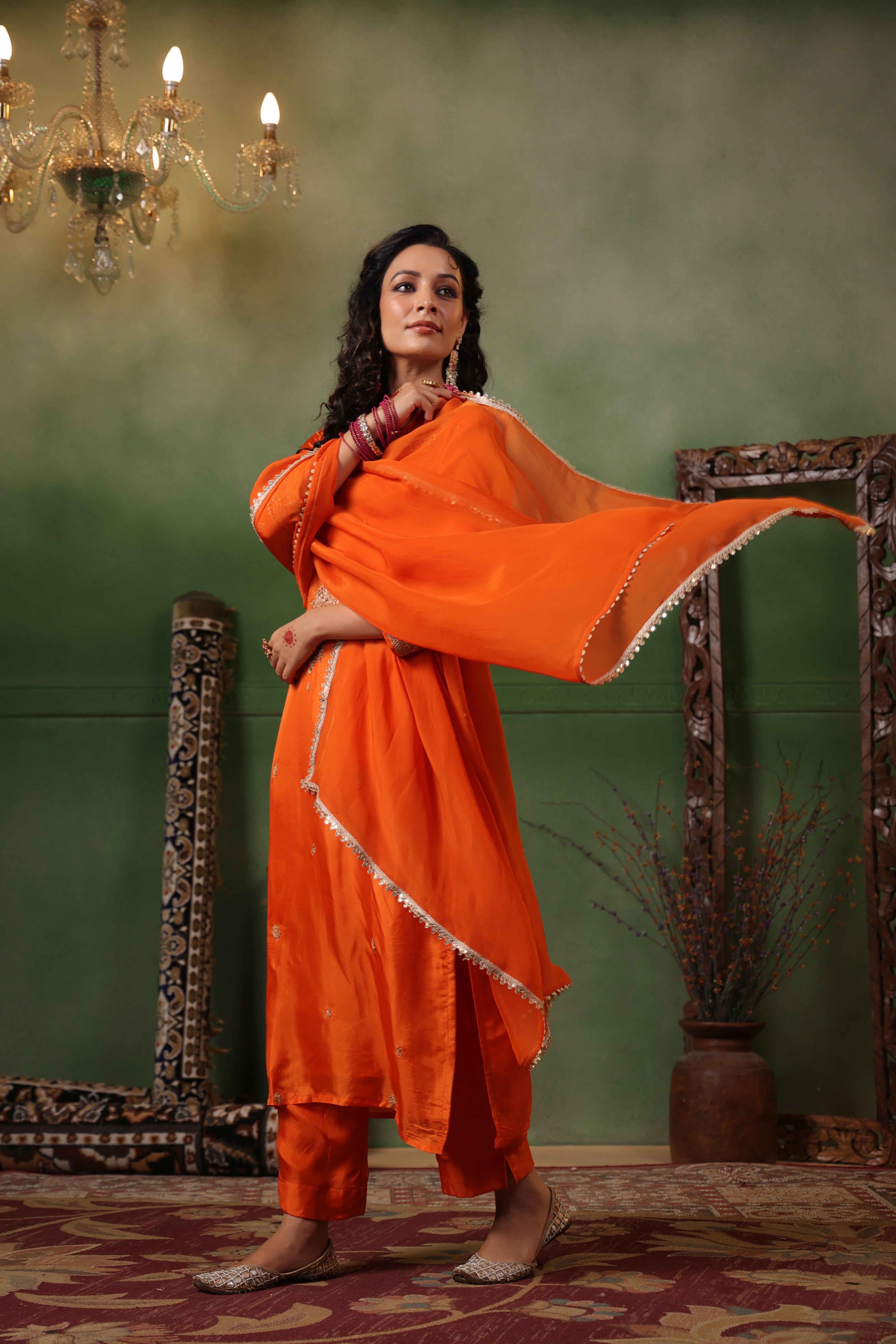 Orange Silk Gota Suit Set – DIMPLE DESIGN STUDIO