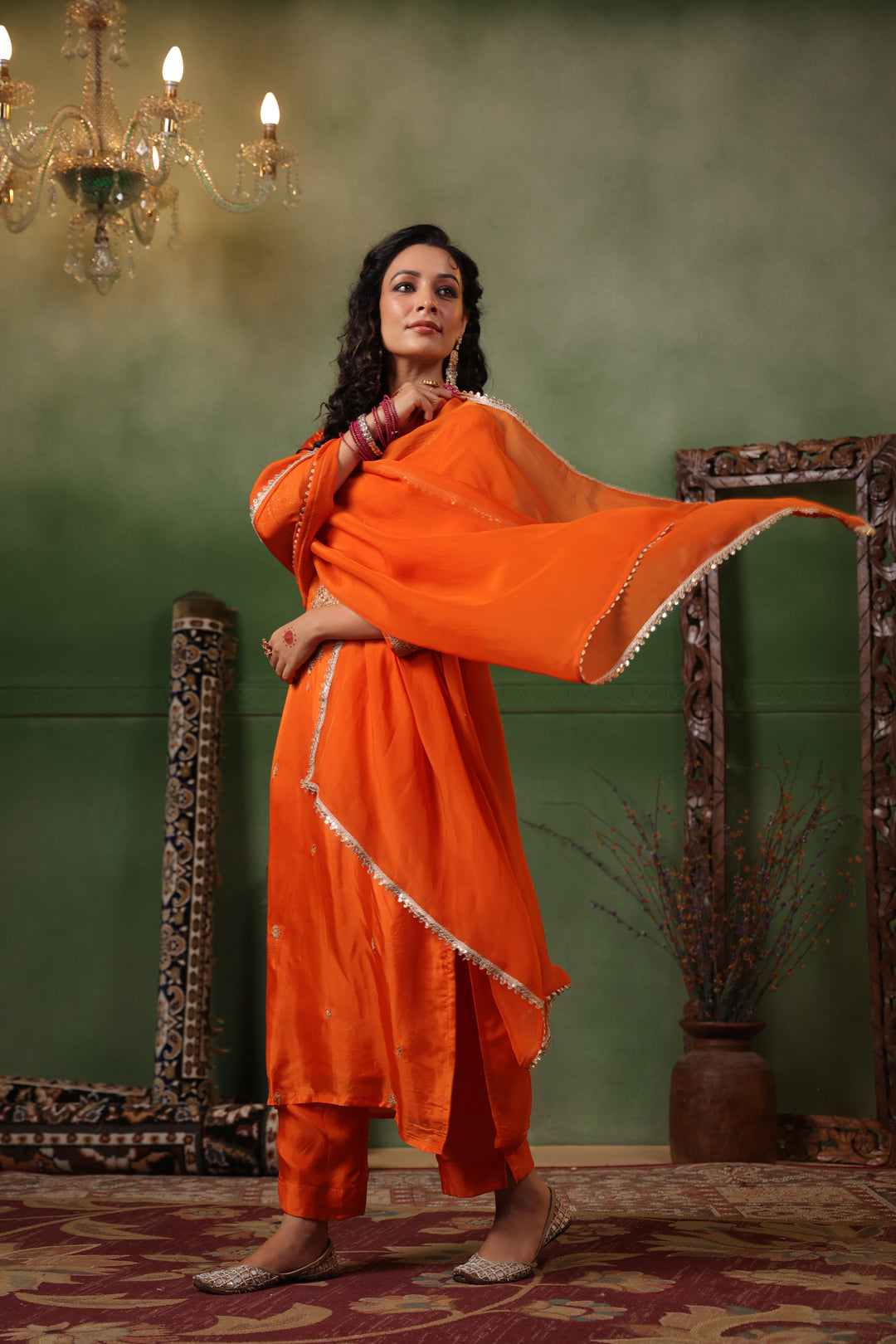 Orange Silk Gota Suit Set