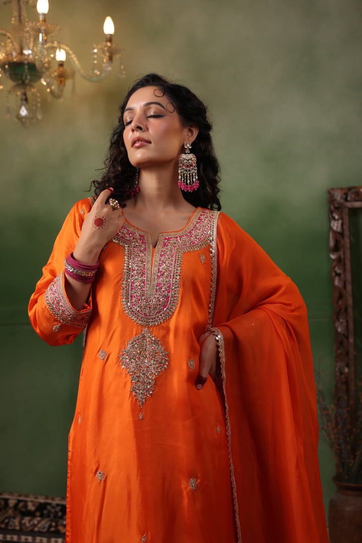 Orange Silk Gota Suit Set