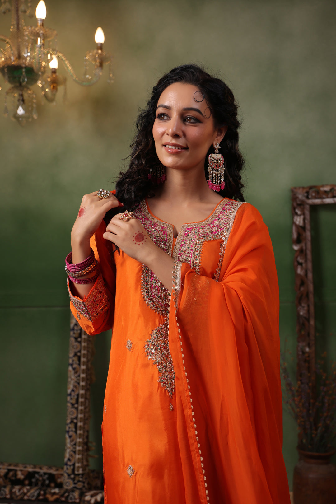 Orange Silk Gota Suit Set