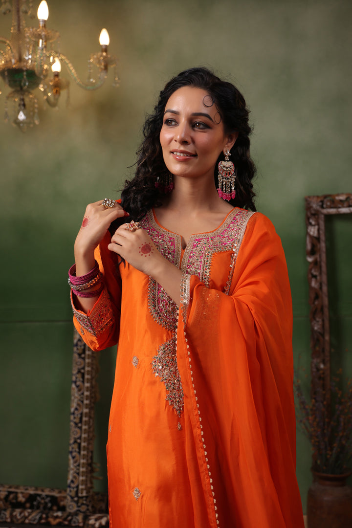 Orange Silk Gota Suit Set