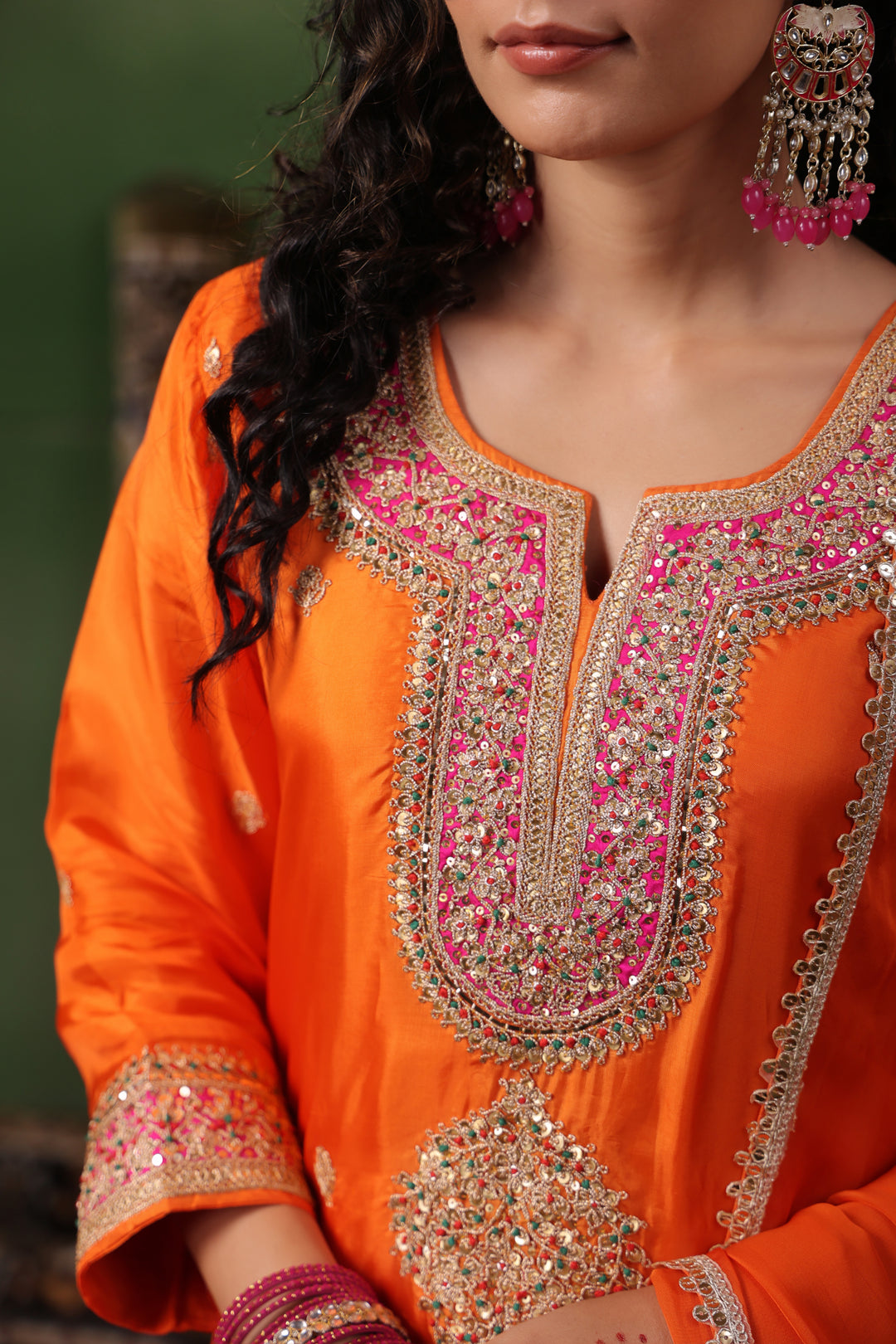 Orange Silk Gota Suit Set