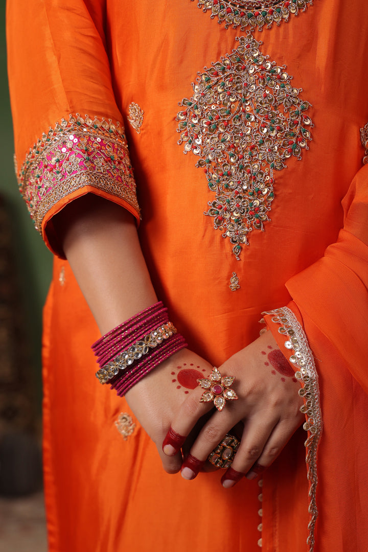 Orange Silk Gota Suit Set