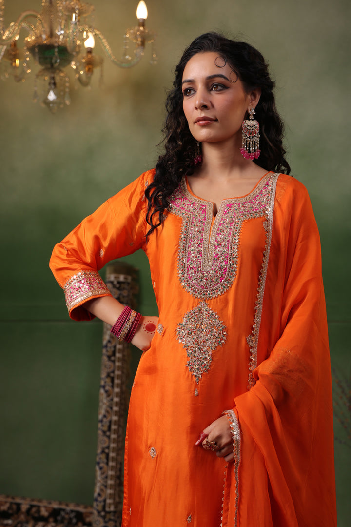 Orange Silk Gota Suit Set