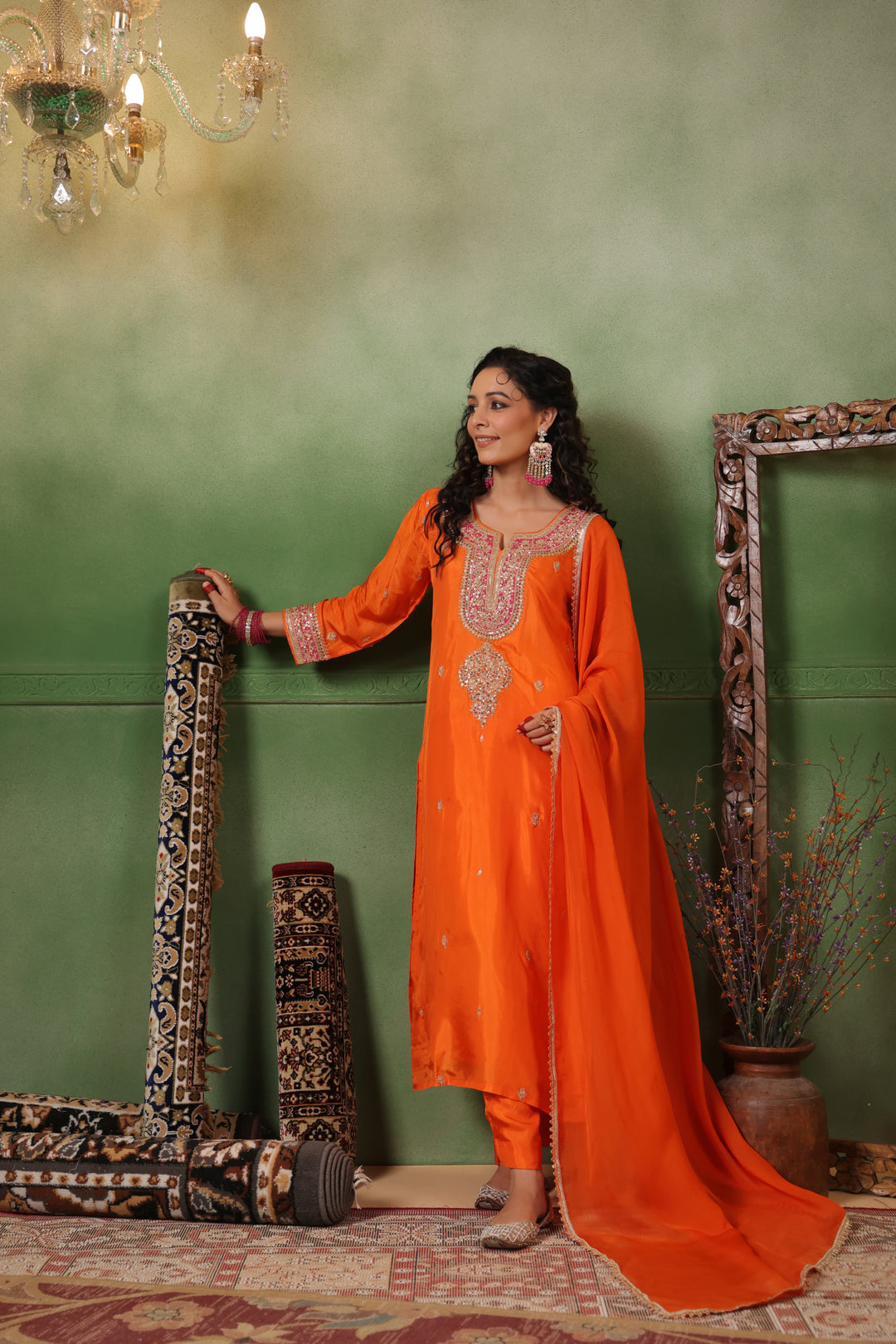 Orange Silk Gota Suit Set