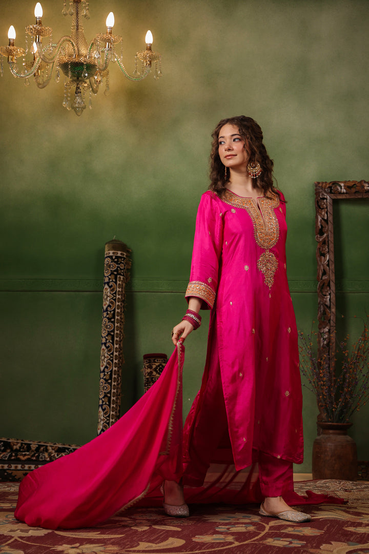 Pink Silk Gota Suit Set