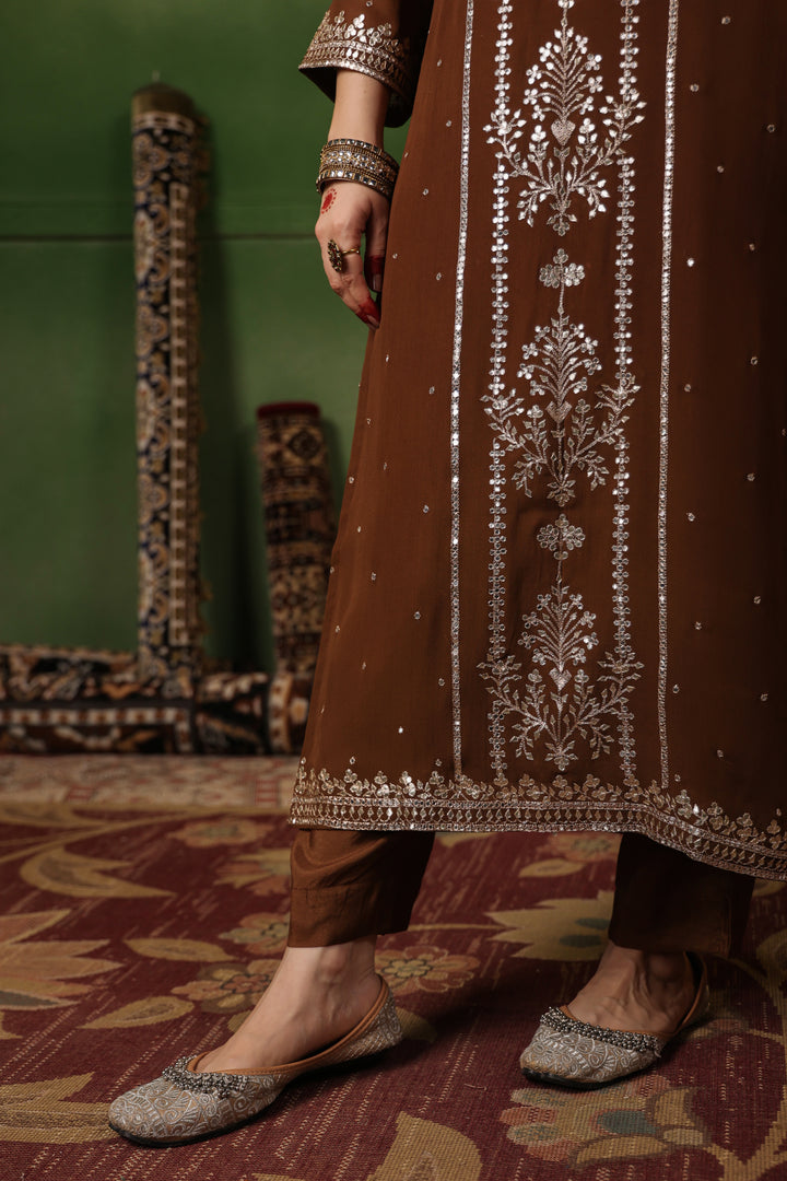 Brown Georgette Aari Suit Set