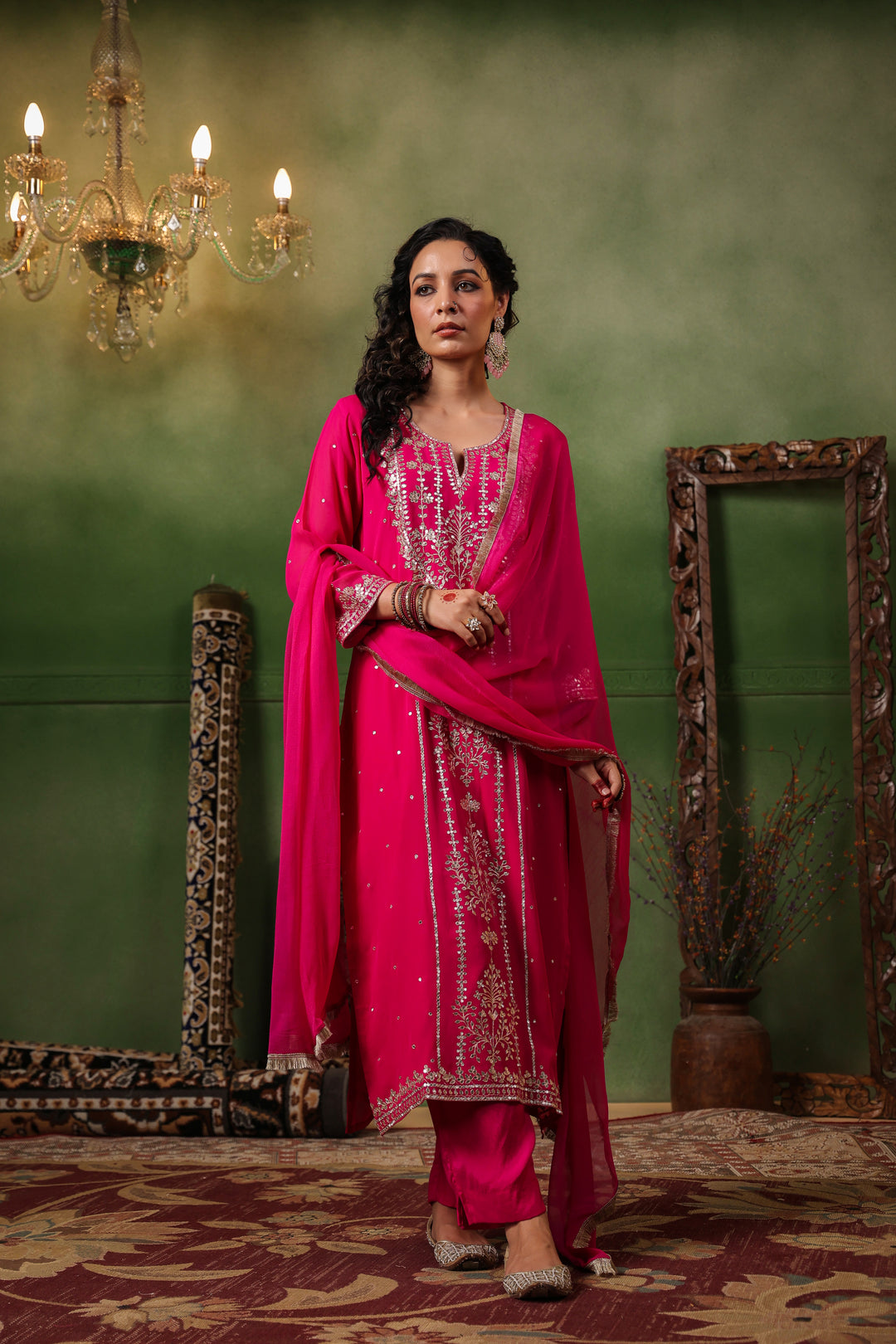 Fuschia Pink Georgette Aari Set