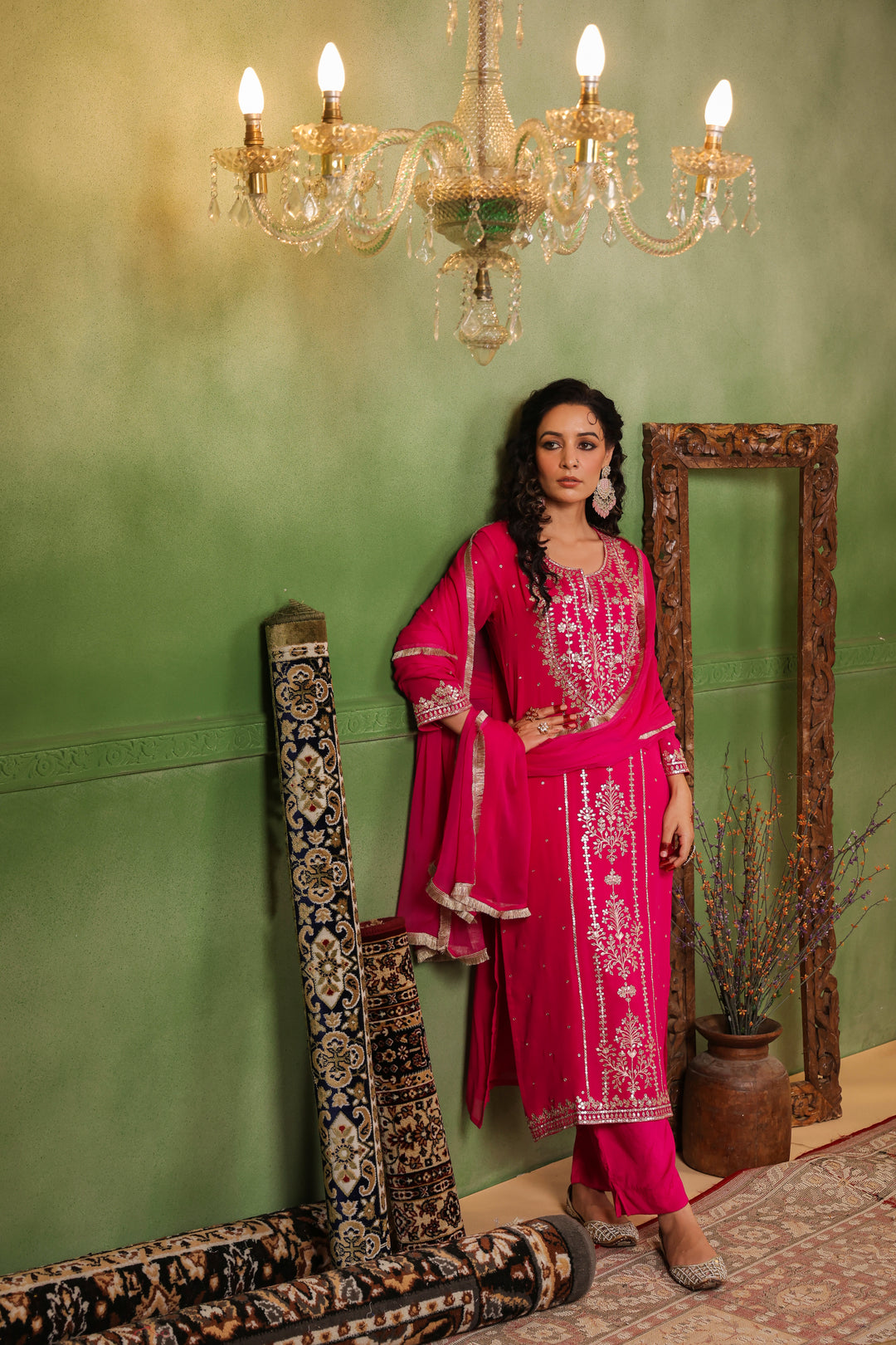 Fuschia Pink Georgette Aari Set