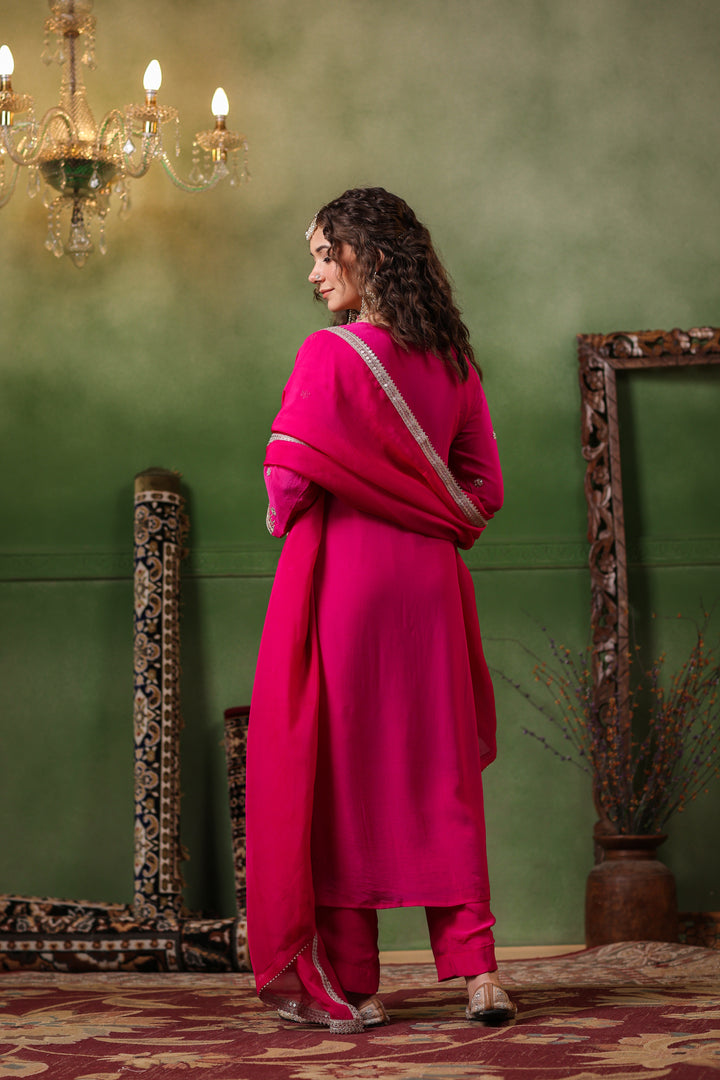 Fuschia Pink Crepe Gota Set