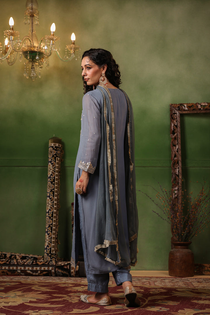 Grey Georgette Aari Suit Set