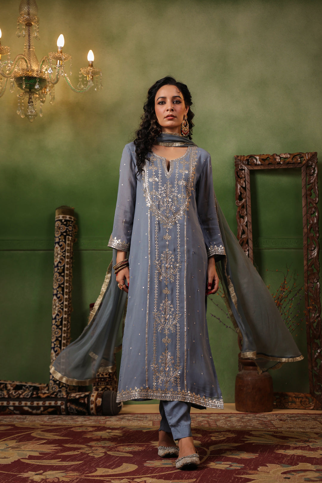 Grey Georgette Aari Suit Set