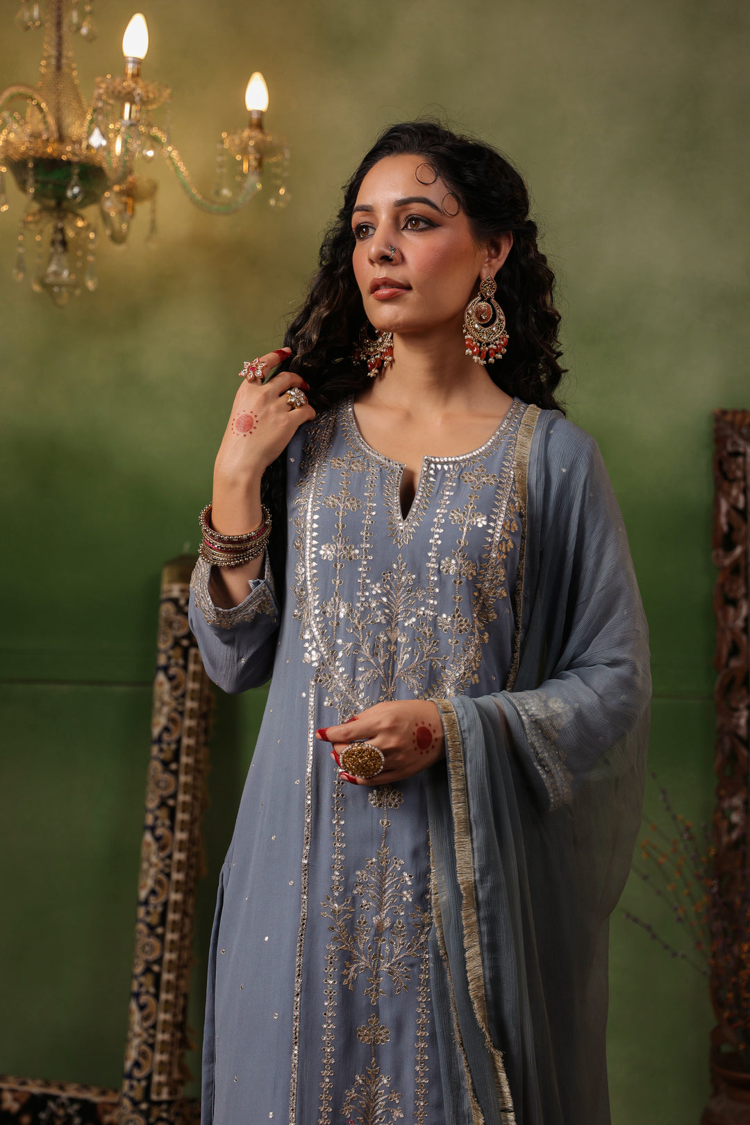 Grey Georgette Aari Suit Set - Main Image