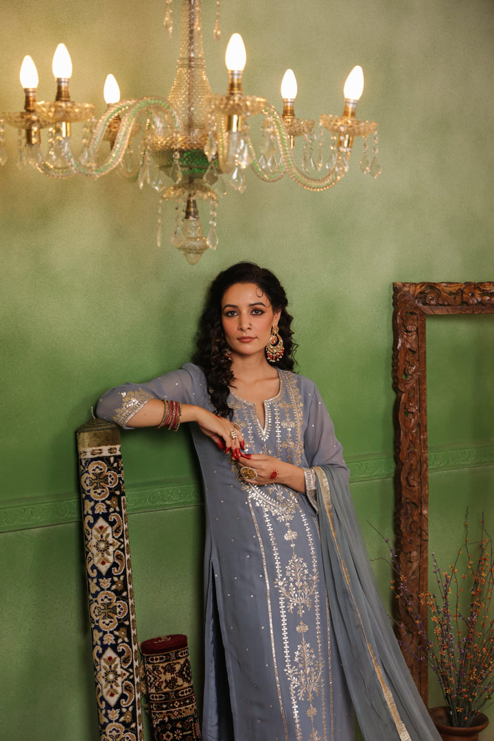 Grey Georgette Aari Suit Set