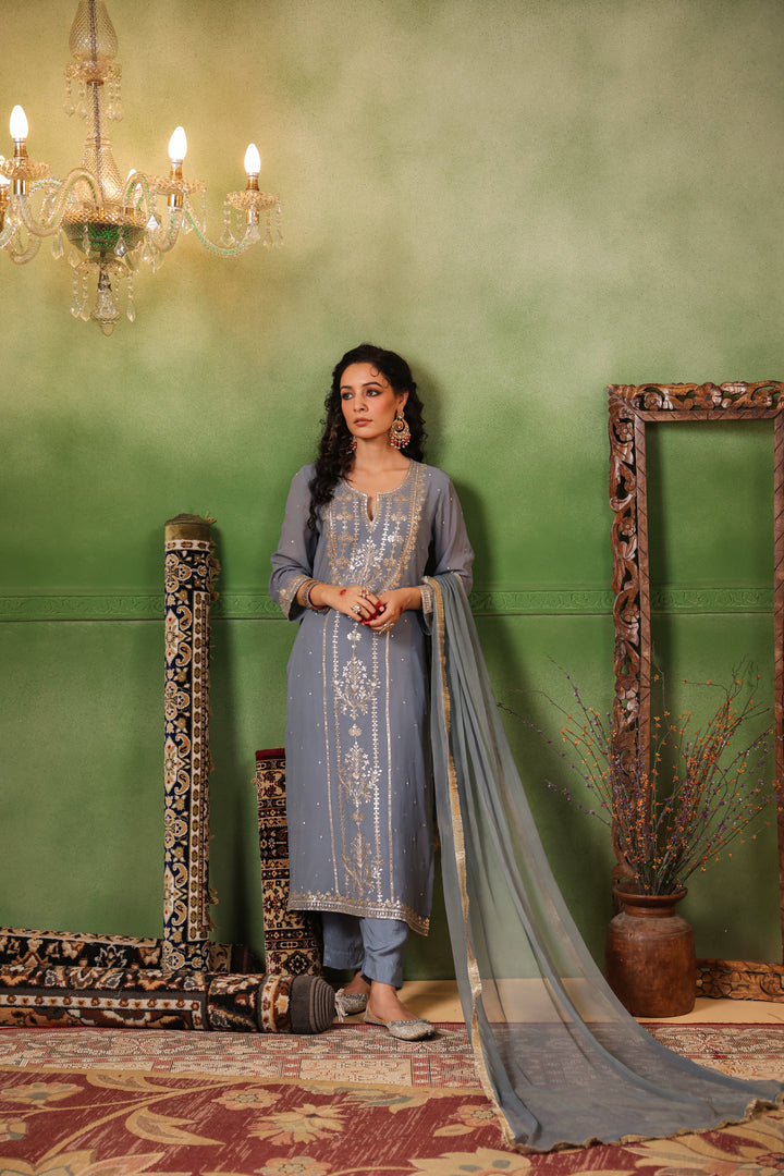 Grey Georgette Aari Suit Set