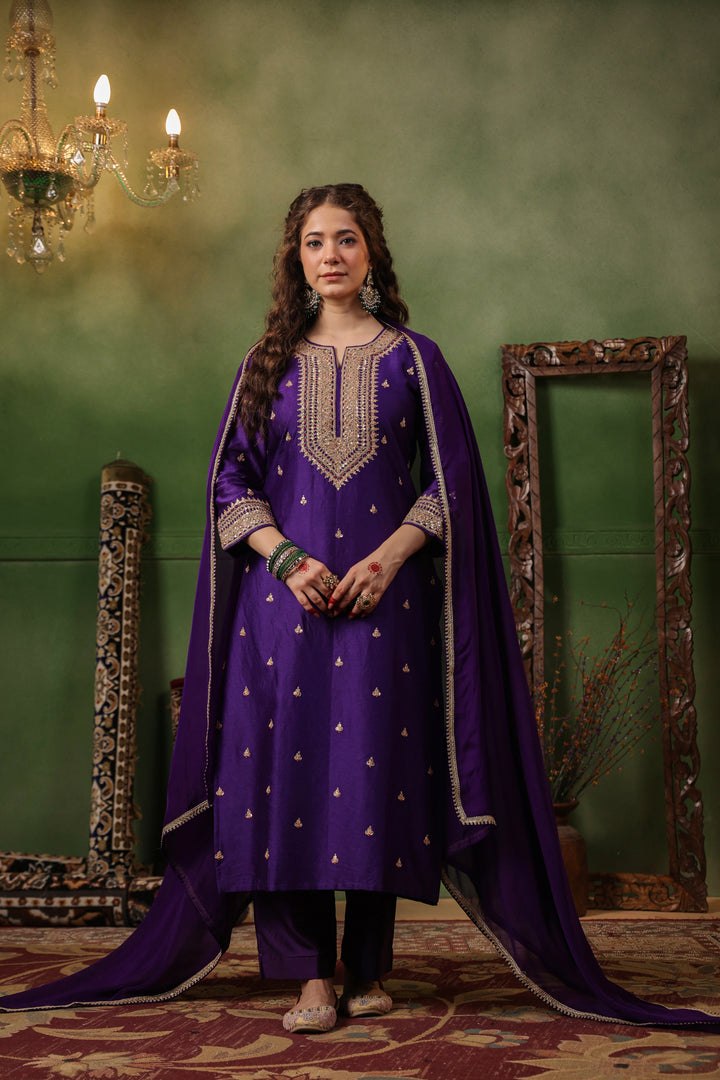 Violet Chanderi Marodi Suit Set