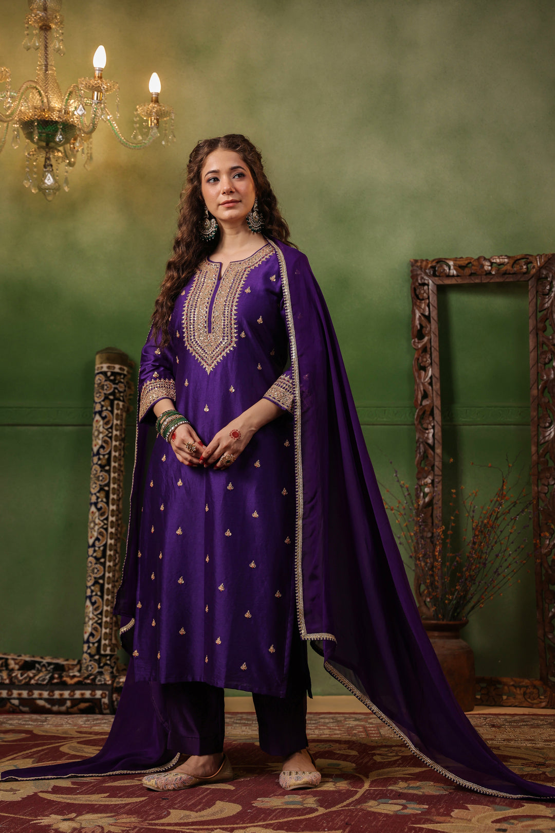 Violet Chanderi Marodi Suit Set