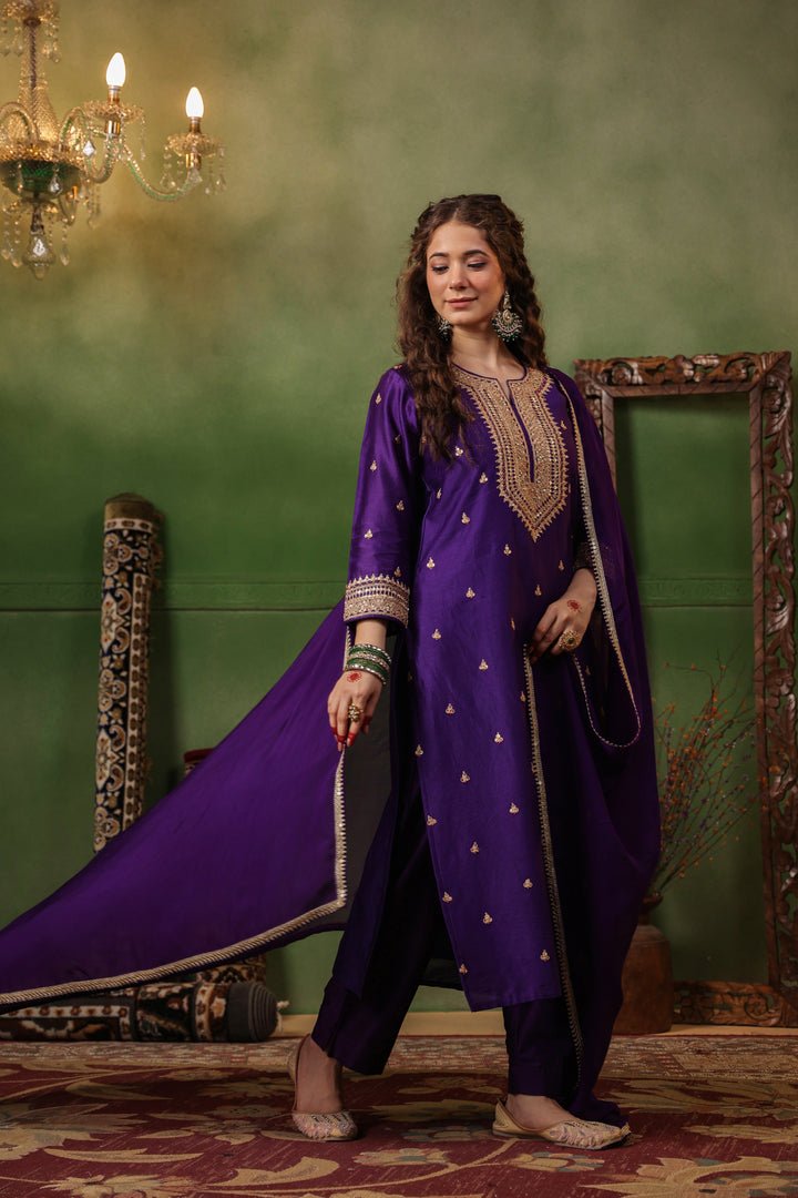 Violet Chanderi Marodi Suit Set