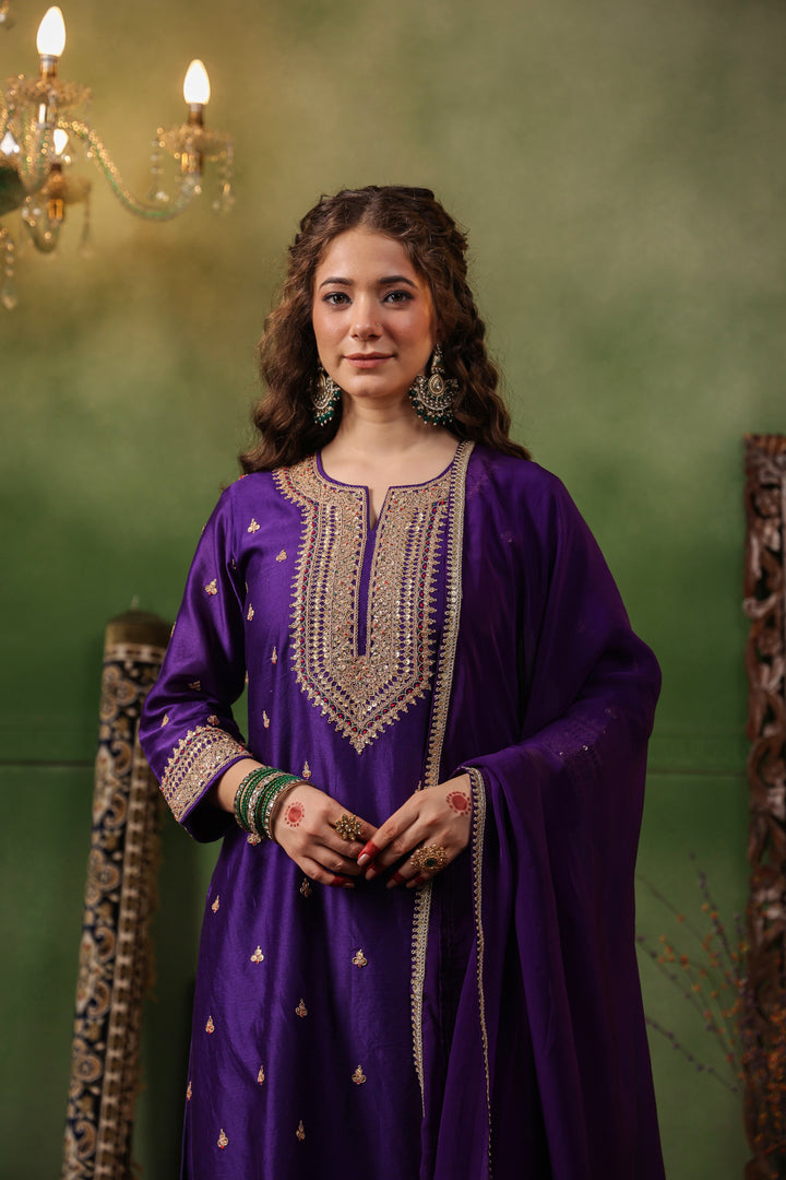 Violet Chanderi Marodi Suit Set