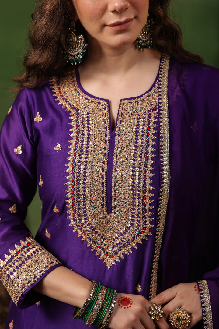 Violet Chanderi Marodi Suit Set