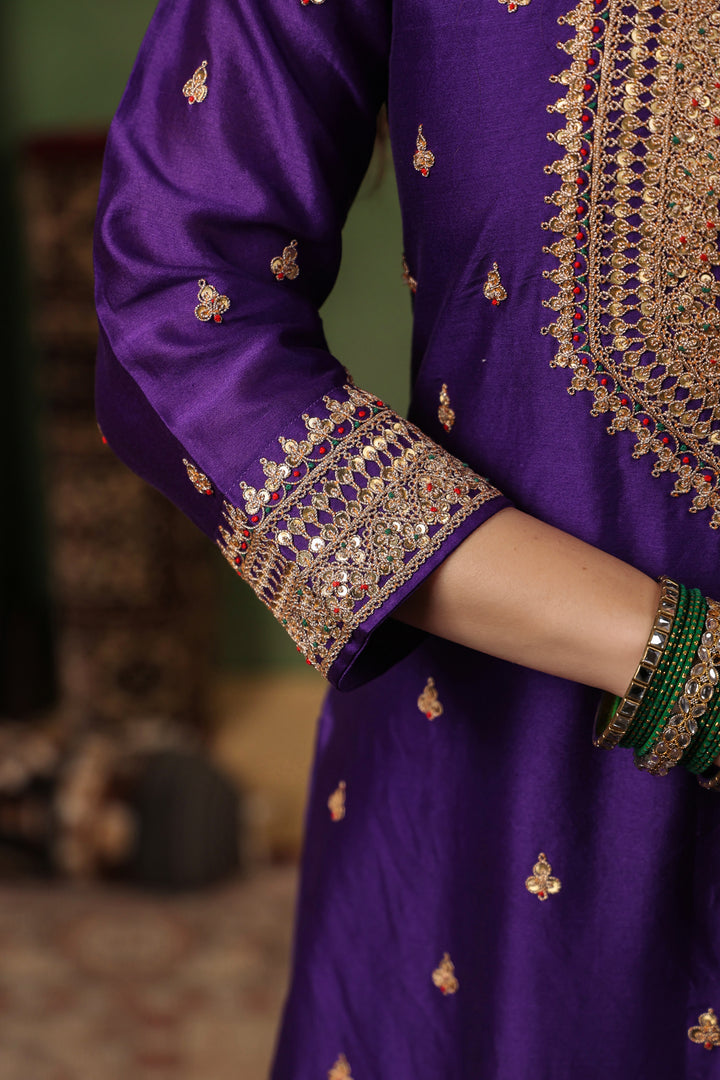 Violet Chanderi Marodi Suit Set