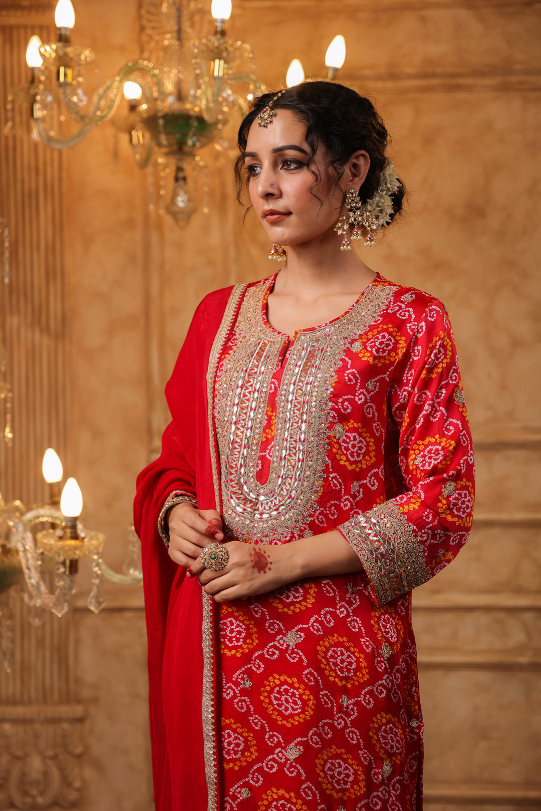 bandhani dress design pinterest Anarkali dress with bandhani dupatta