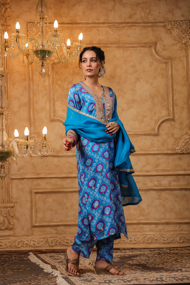 Blue Bandhani Gota Suit Set