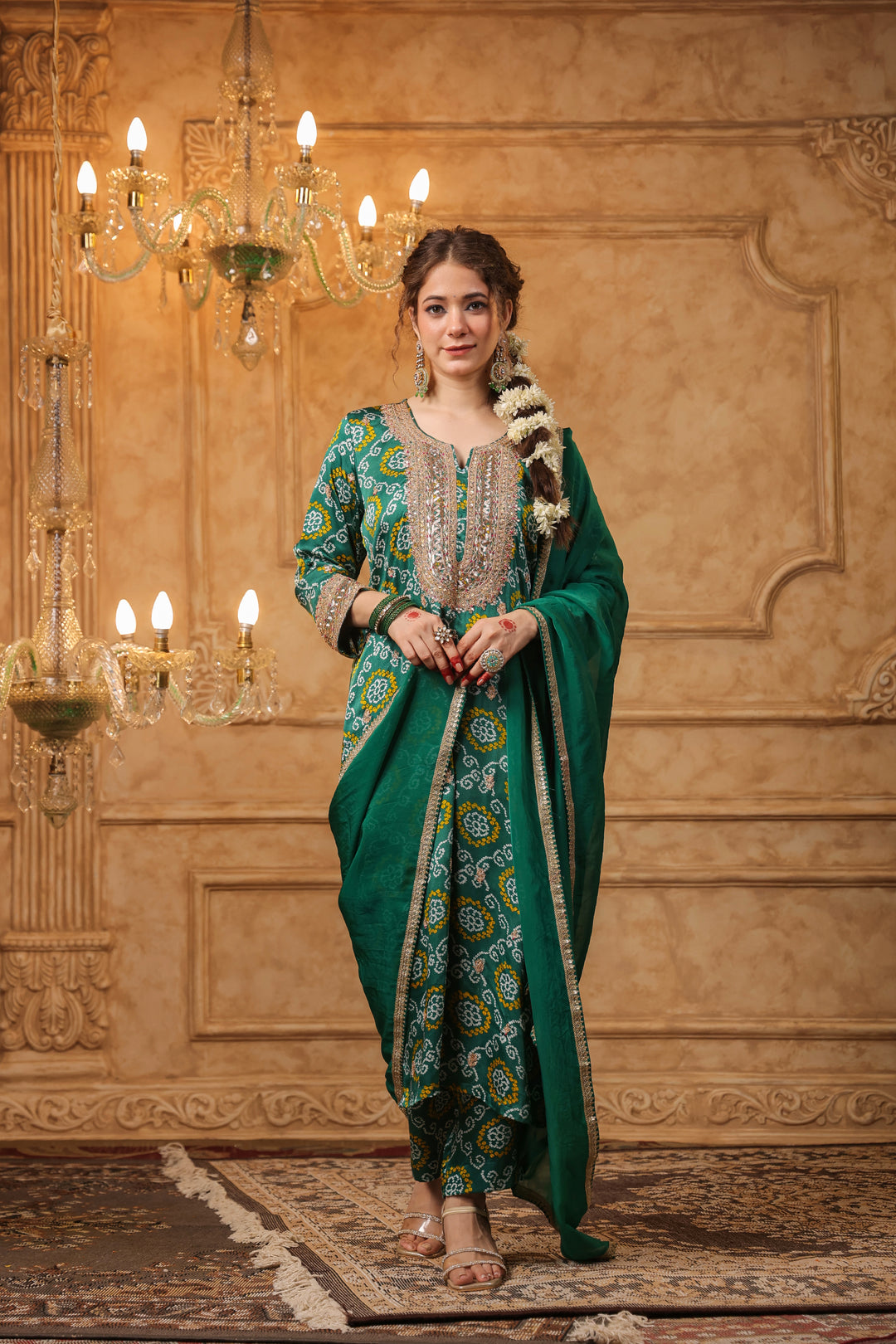 Green Bandhani Gota Suit Set