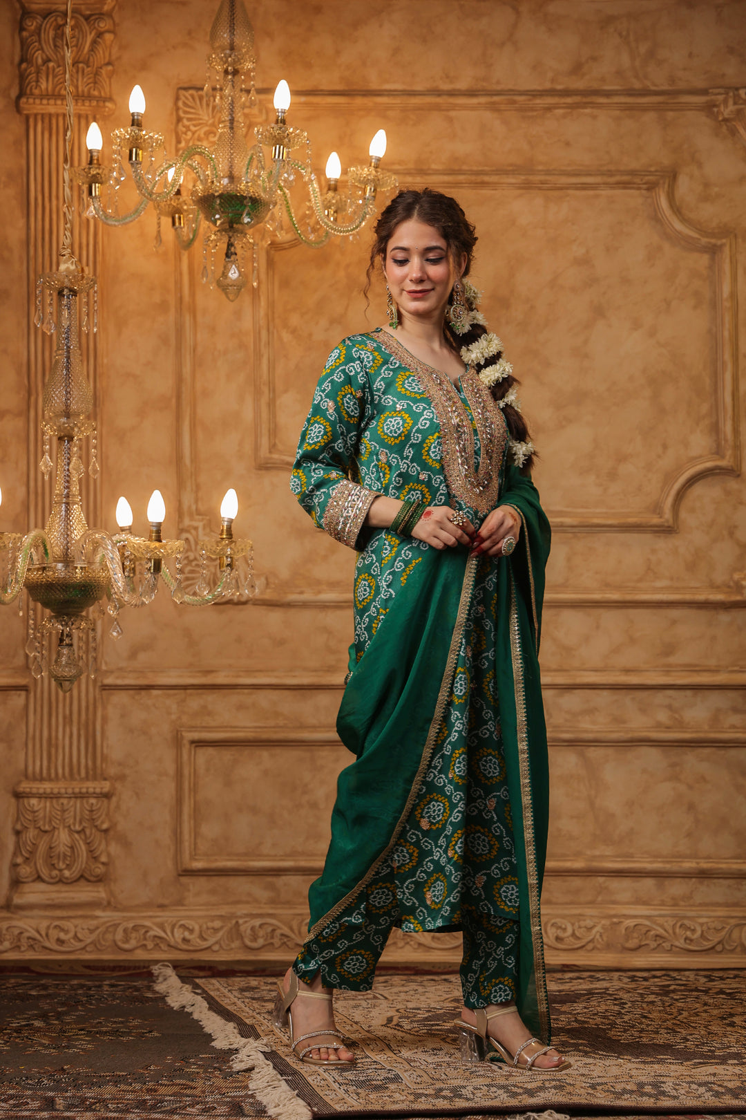 Green Bandhani Gota Suit Set