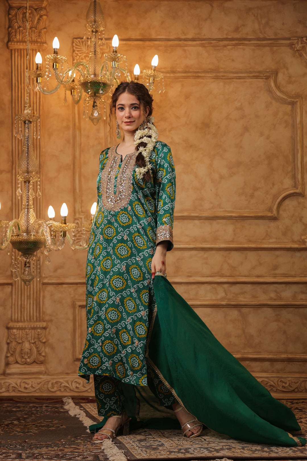 Green Bandhani Gota Suit Set