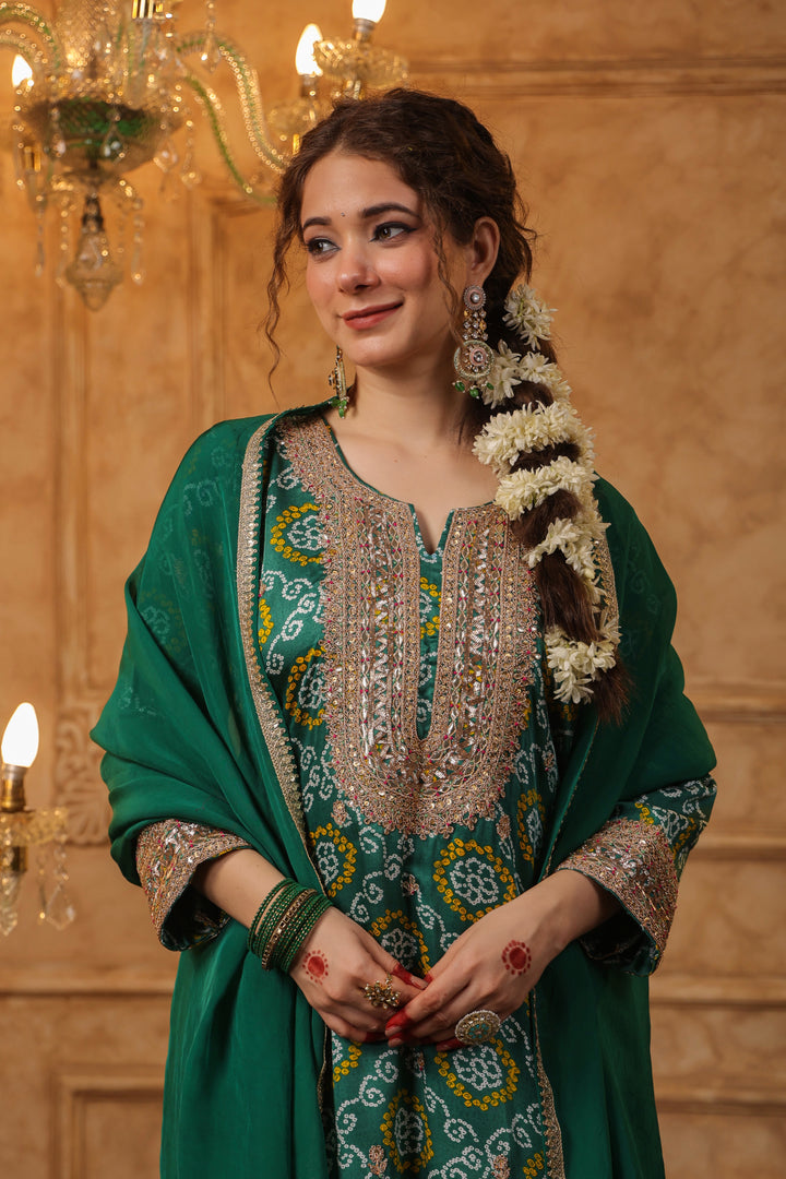 Green Bandhani Gota Suit Set