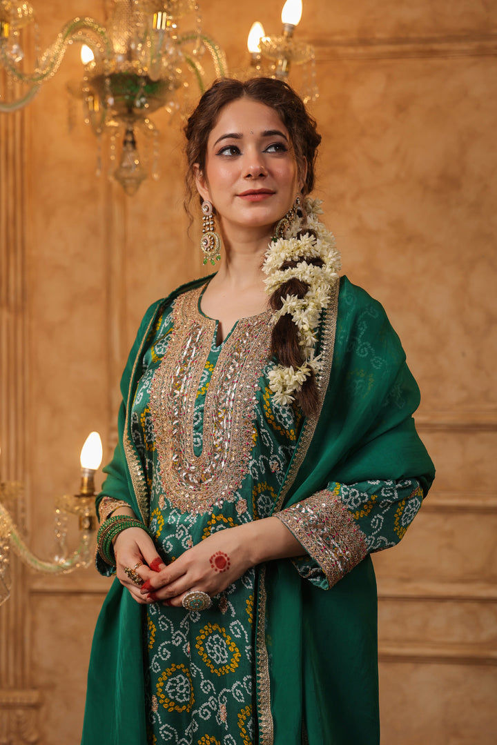 Green Bandhani Gota Suit Set