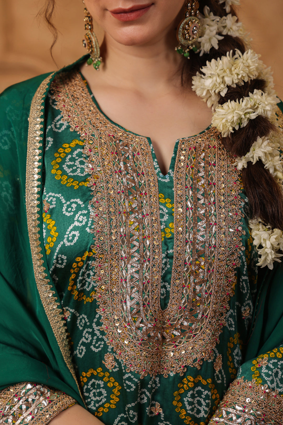 Green Bandhani Gota Suit Set