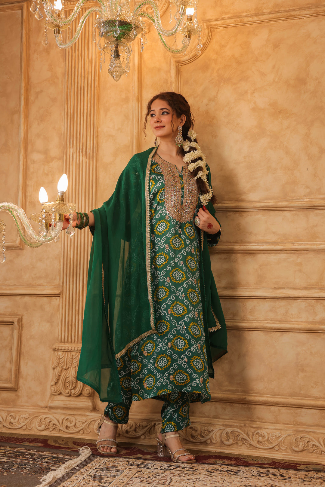 Green Bandhani Gota Suit Set