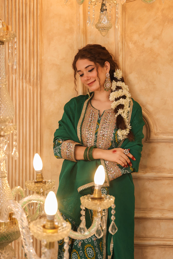 Green Bandhani Gota Suit Set