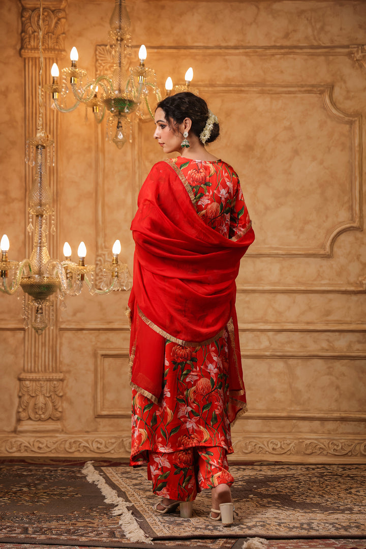 Red Floral Aari Suit Set