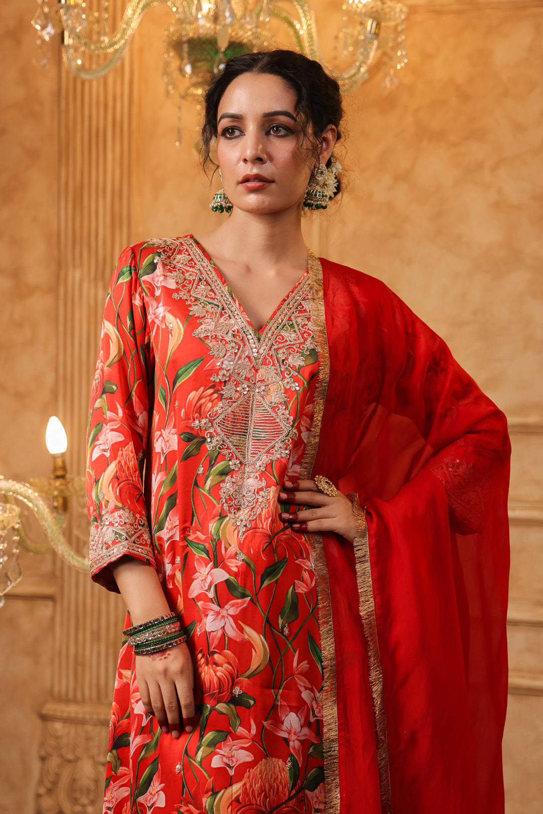 Red Floral Aari Suit Set