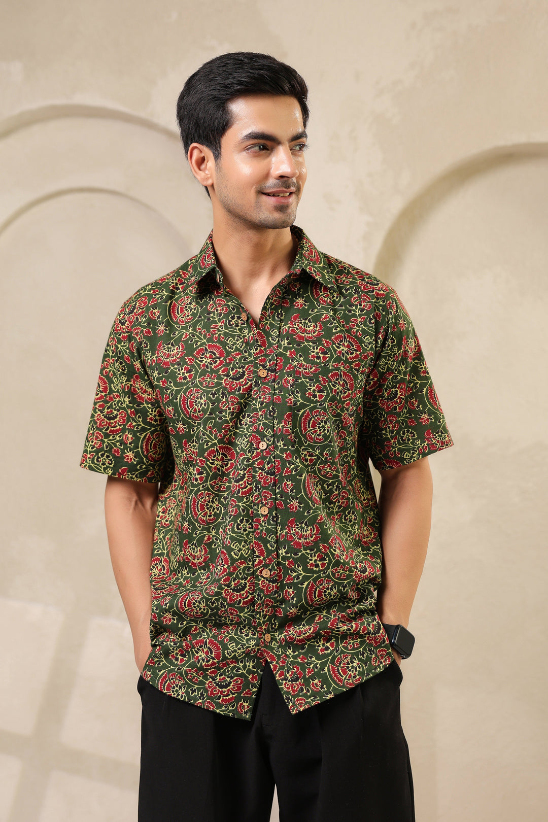Bottle Green Regular Fit Cotton Shirt