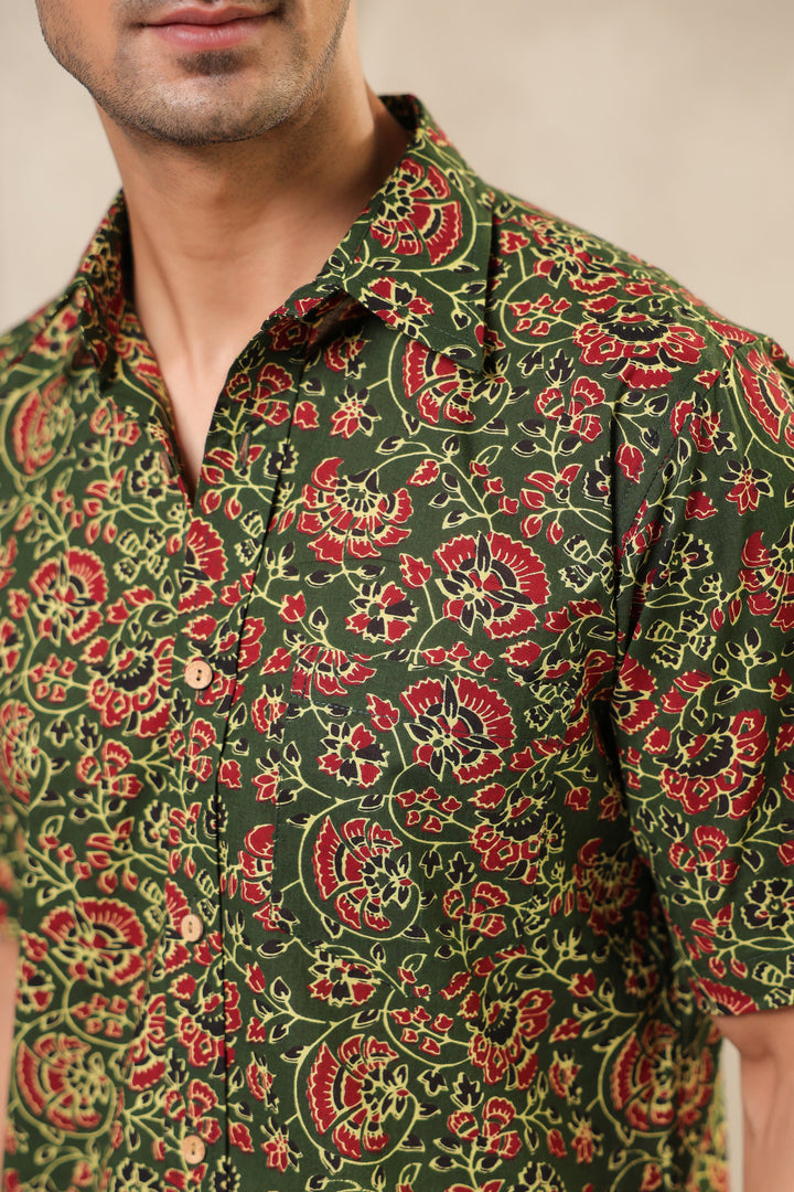 Bottle Green Regular Fit Cotton Shirt