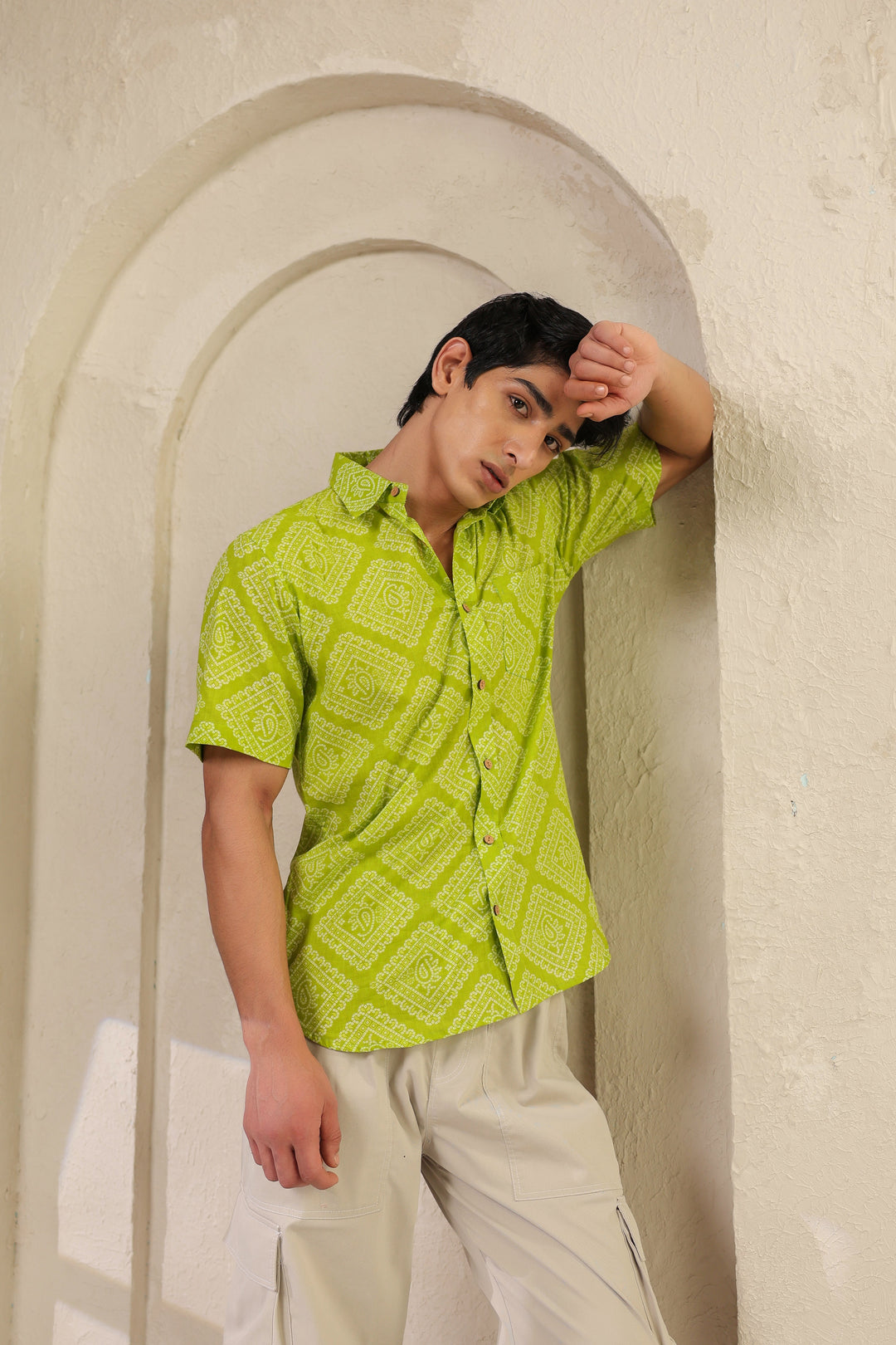 Lime Regular Fit Cotton Shirt