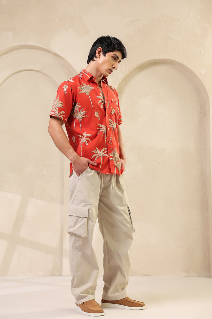 Rust Cotton Half Sleeve Shirt
