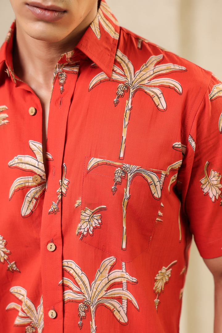 Rust Cotton Half Sleeve Shirt