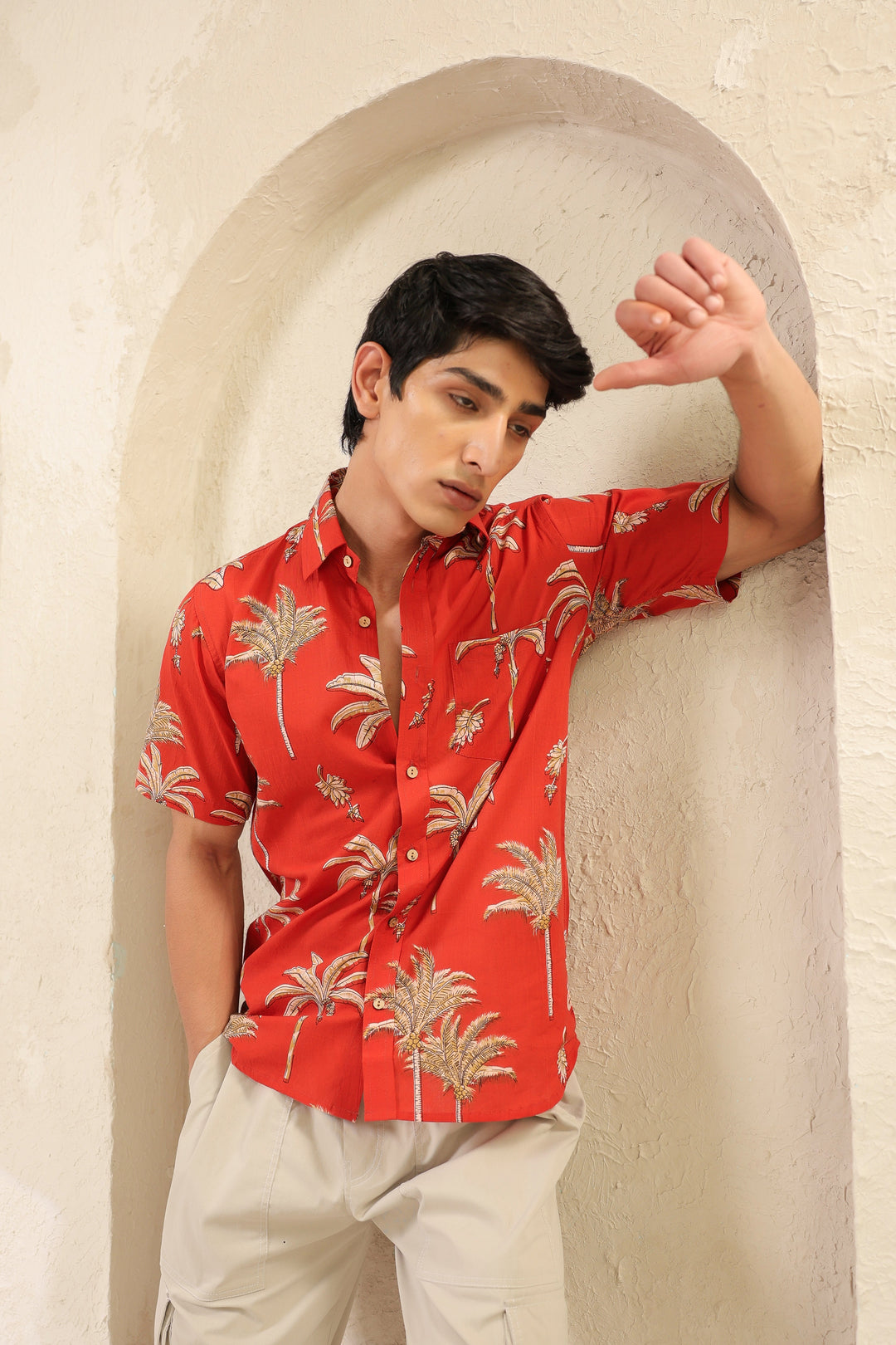 Rust Cotton Half Sleeve Shirt