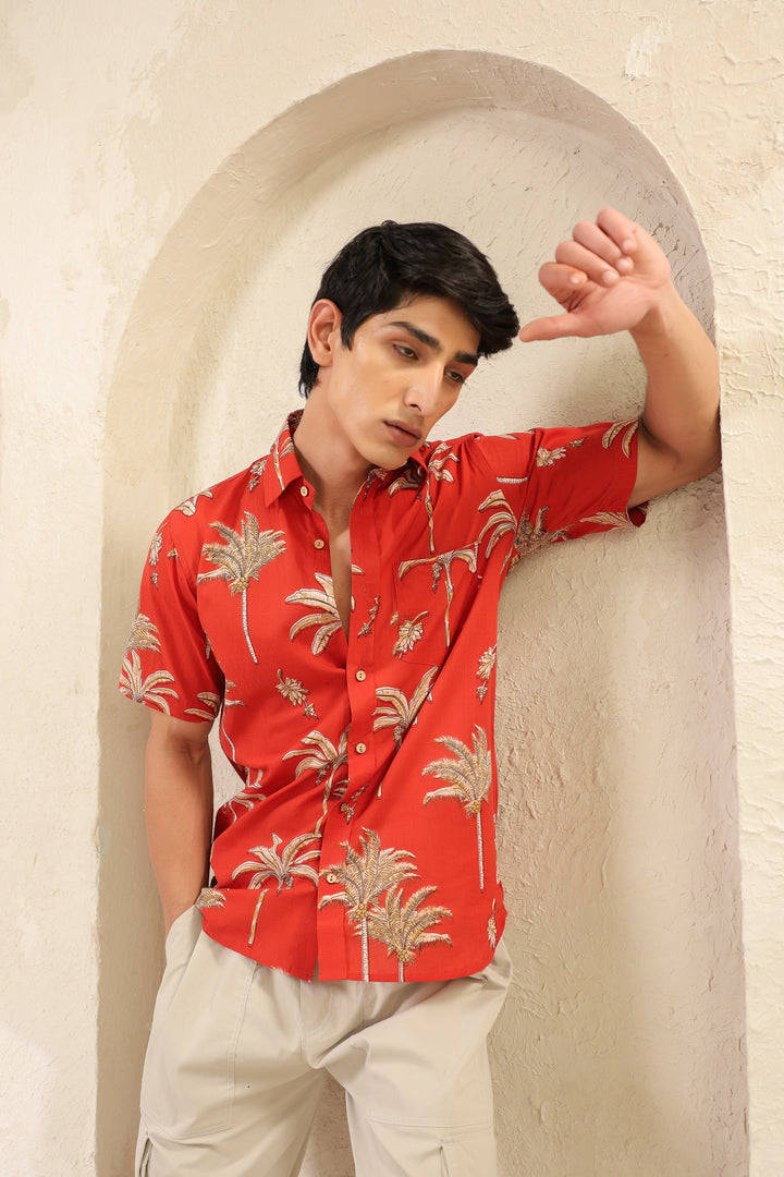 Rust Cotton Half Sleeve Shirt