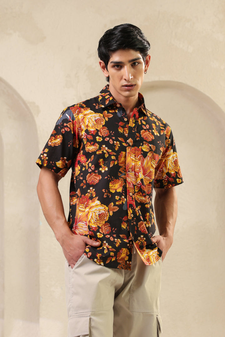 Black Yellow Half Sleeve Shirt