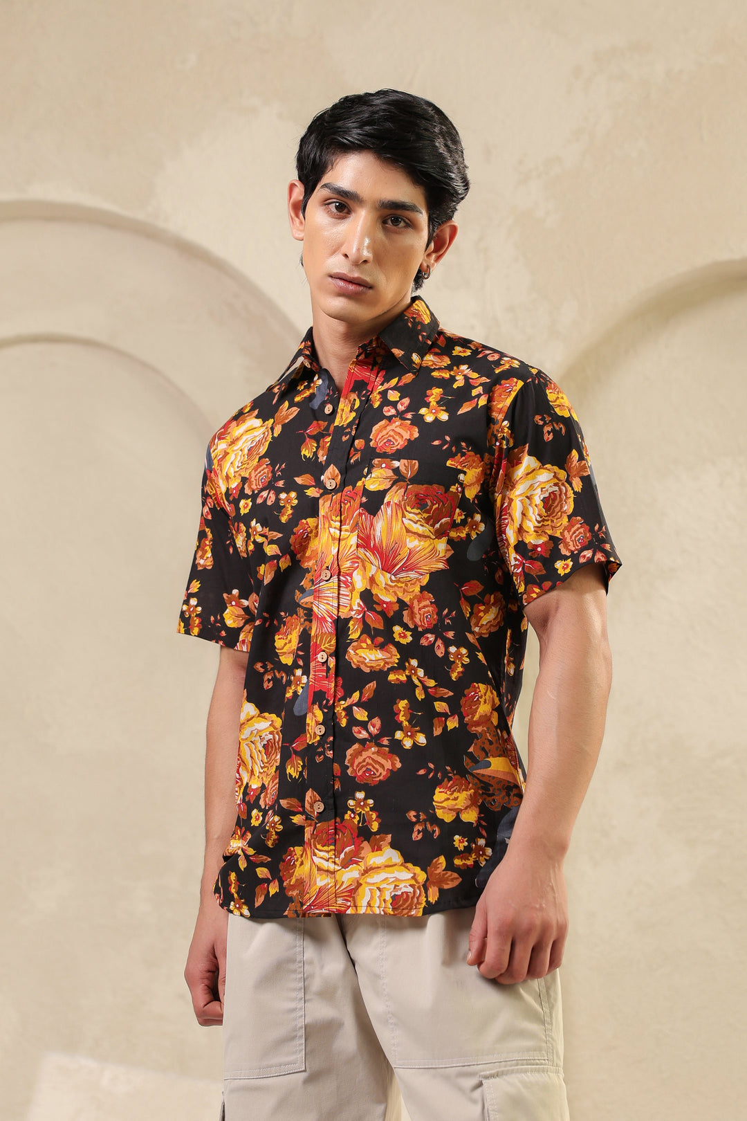 Black Yellow Half Sleeve Shirt